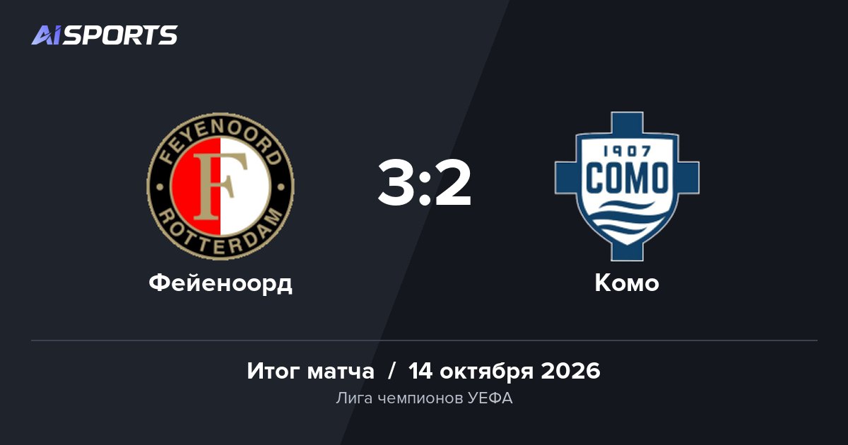 «Фейеноорд» дожал «Комо» в Лиге чемпионов — 3:2